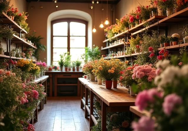 Interno del negozio di fiori Luminous Bloom a Roma
